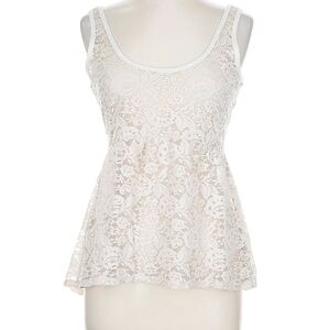 Aeropostale Sheer Lace Scoop Neck Tank Off White - Large